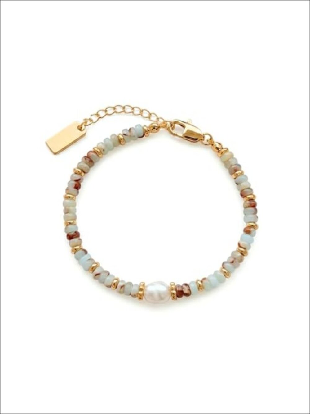Natural Stone Pearl Beaded Bracelet Dainty Gold Accent Stackable Summer